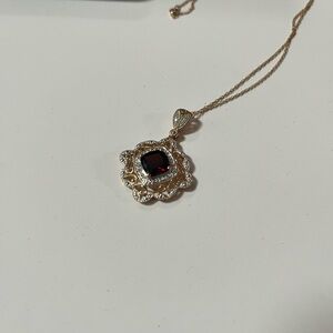 14k Gold and Red Gemstone Necklace